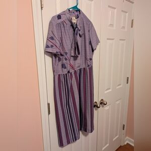 Vintage 3 Rs Purple Patterned Dress with Tie Neck